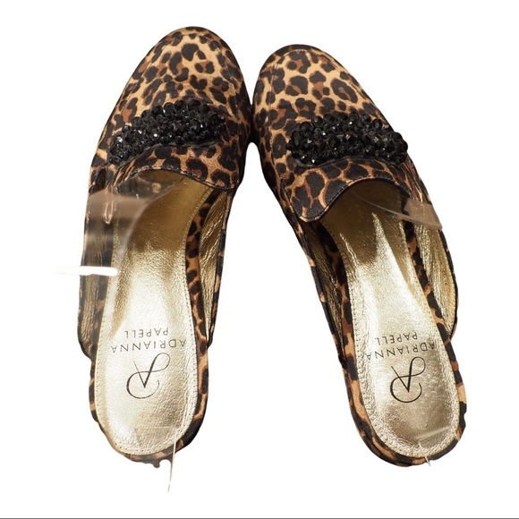 Adrianna Papell sz 7 leopard print mule flats w/ buckle of beads - Picture 4 of 13